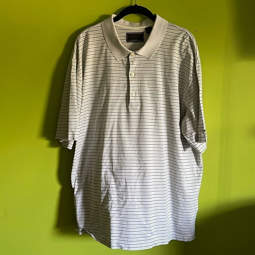 Greg Norman Men's White Golf Polo Shirt W/Green & Blue Stripes Size XXL
